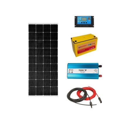 Kit solar fotovoltaic off grid Solid Volt, invertor 7000W 12V, panou solar 100W, regulator/ controller 30A, baterie solara 105Ah AGM si 20 m cablu solar cabana, rulota, casa, autorulota, container, iluminat