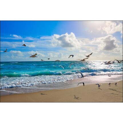 Fototapet Plaja Mare Valuri 180cm x 120cm Pasari, Cer, Vedere, Peisaj 3D, Decorativ, Bucatarie