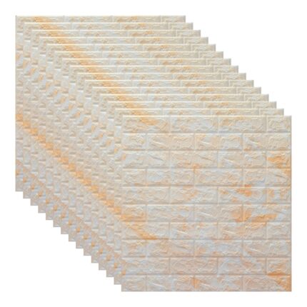 Set 15x Tapet 3D, autoadeziv/autocolant, spuma moale, design modern, pentru interior, usor de curatat, rezistent la apa, dimensiuni 70 cm x 70 cm x 0,3 cm, design marmura, Galben/Alb, RIF REFCO ®