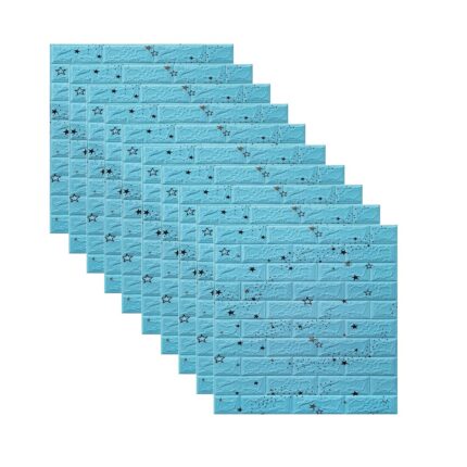 Set 10x Tapet 3D, autoadeziv/autocolant, spuma moale, design modern, pentru interior, usor de curatat, rezistent la apa, dimensiuni 70 cm x 70 cm x 0,3 cm, design stelute, Albastru, Selling Depot