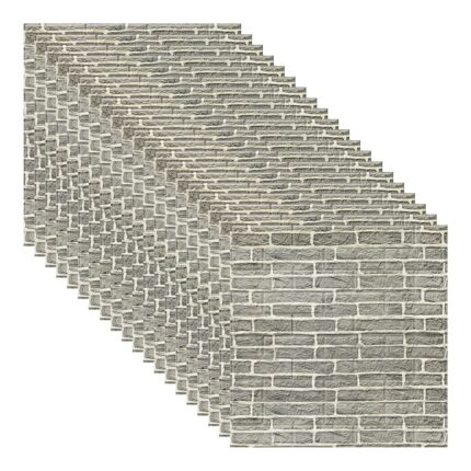 Set 20x Tapet 3D, autoadeziv/autocolant, spuma moale, design modern, pentru interior, usor de curatat, rezistent la apa, dimensiuni 70 cm x 70 cm x 0,3 cm, model caramida, Gri, RIF REFCO ®