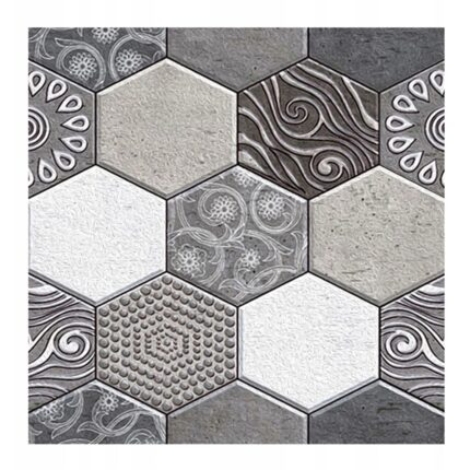 10 x Placi Tapet Autocolant 3D cu Imitatie de Marmura Hexagonala, pentru Perete Bucatarie Sufragerie, Usor de Curatat, Rezistent la Apa, Autoadeziv, 30x30 cm, Gri