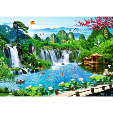 Fototapet Peisaj, Casuta la Cascada, hartie, multicolor, 120x200 cm