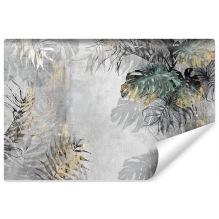 Fototapet pentru Living Frunze Tropicale Beton Retro 360 x 240 cm Vlies, Model cu frunze, Usor de curatat, Decorare creativa