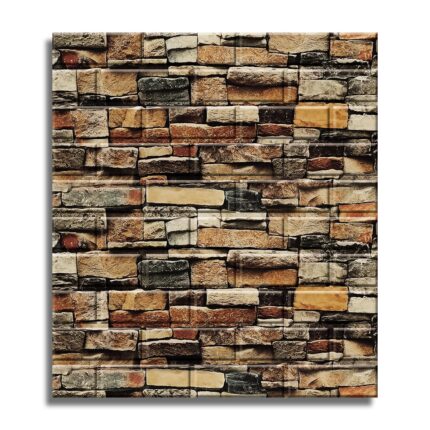 Tapet 3D Autoadeziv, design modern, usor de curatat, 70x70cm, D3572, model caramida, crem/maro