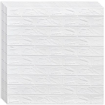 Set 10 x Tapet 3D autoadeziv HOZRO, Model imitatie caramida, acopera o suprafata de 5.39 mp, design modern, foarte usor de montat, Alb