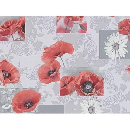 Tapet semilavabil Slavyanski Oboi, Maci 8141-10, rezistent la umezeala, decor floral, multicolor, hartie simplex, rola 0.53 m x 10.05 ml