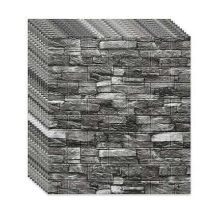 Set 10 x Tapet 3D Autoadeziv, design modern, rezistent la apa, usor de curatat, dimensiuni 77x70cm, model caramida in relief, gri/negru Selling Depot ®