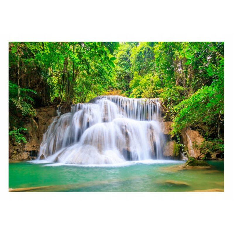 Fototapet 3D Cascada Padure Natura Verde Peisaj 254x184 cm, Modern Vlies Tapet, Pentru Dormitor Camera De Zi Living