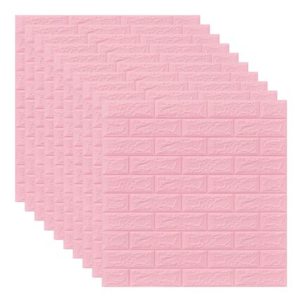 Set 10x Tapet 3D, autoadeziv/autocolant, spuma moale, design modern, pentru interior, usor de curatat, rezistent la apa, dimensiuni 70 cm x 70 cm x 0,3 cm, model caramida, Roz, Selling Depot