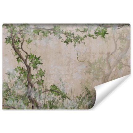 Fototapet Muralo decor tropical abstract, copac, pe un perete de beton 360 cm x 240 cm pentru sufragerie, dormitor