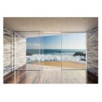 Fototapet 3D Fereastra Cer Plaja Mare Peisaj 368x254 cm, Modern Vlies Tapet, Pentru Dormitor Camera De Zi Living