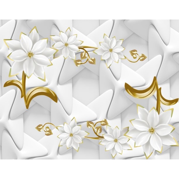 Fototapet 3D flori forme auriu alb, Autocolant PVC 120 x 180 cm