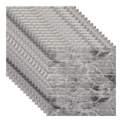 Set 15x Tapet 3D, autoadeziv/autocolant, spuma moale, design modern, pentru interior, usor de curatat, rezistent la apa, dimensiuni 70 cm x 70 cm x 0,3 cm, design marmura, Alb/Negru, Selling Depot