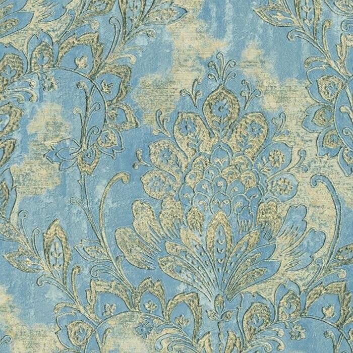 Tapet superlavabil vinilic Makalle, stil clasic, texturat, model damasc culoare albastru - auriu 78404