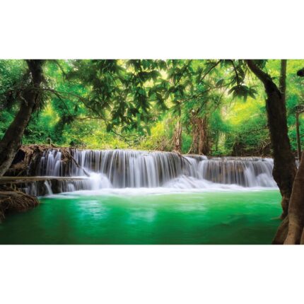 Fototapet 3D Cascada Peisaj Padure Verde Natura 254x184 cm, Modern Vlies Tapet, Pentru Dormitor Camera De Zi Living