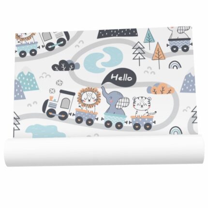Tapet dormitor copii autoadeziv, Tren cu animale, Priti Global, 60x130 cm