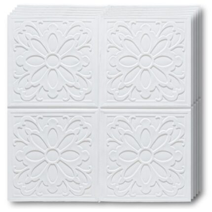 Set 10x Placi Tavan 3D Tapetoo Home Decor®, Design modern, Model Floral, rezistent la umezeala, 3mm grosime, autoadeziv, 70 x 70cm, 4,9mp