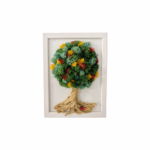 Tablou copac cu licheni naturali stabilizati, rama foto 13x18cm din lemn alba, multicolor