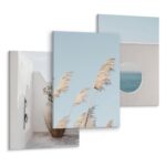Set 3 Tablouri Decorative Mare, Plante, Boho Grass 90x40cm: 3 piese 30x40cm