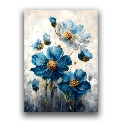 Tablou Canvas Premium, LuxCanva® B1108, Albastre Flori, 50 X 70 CM, Panza Bumbac 100% 400g/m2, Sasiu Lemn, Culori, Living, Flori, Albastru, Buchet, Dormitor, Relaxare, Culori Vibrante