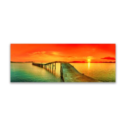Tablou Canvas Premium, LuxCanva® A1259, Pod La Rasarit, 40 X 110 CM, Panza Bumbac 100% 400g/m2, Sasiu Lemn, Living, Mare, Munte, Soare, Dormitor, Culori Vibrante