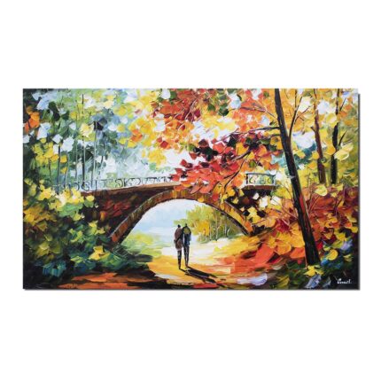 Tablou pictat manual living, dormitor, Impreuna pe cararea vietii, plimbare relaxanta in doi, pictura 100x60cm ulei pe panza in cutit efect 3D