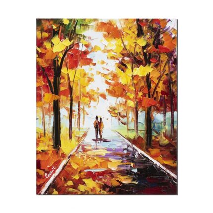 Tablou pictat manual dormitor, living, hol, Impreuna pe aleea vietii, stilizat, 50x40cm ulei pe panza in cutit efect 3D