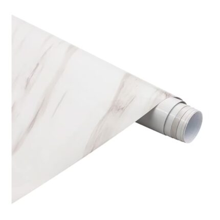Folie Autocolanta ATT® pentru Bucatarie, Tip Sticker Autoadeziv, Imprimeu Marmura, Aplicare pe Blat si Mobila, Alb, 60 x 300 cm