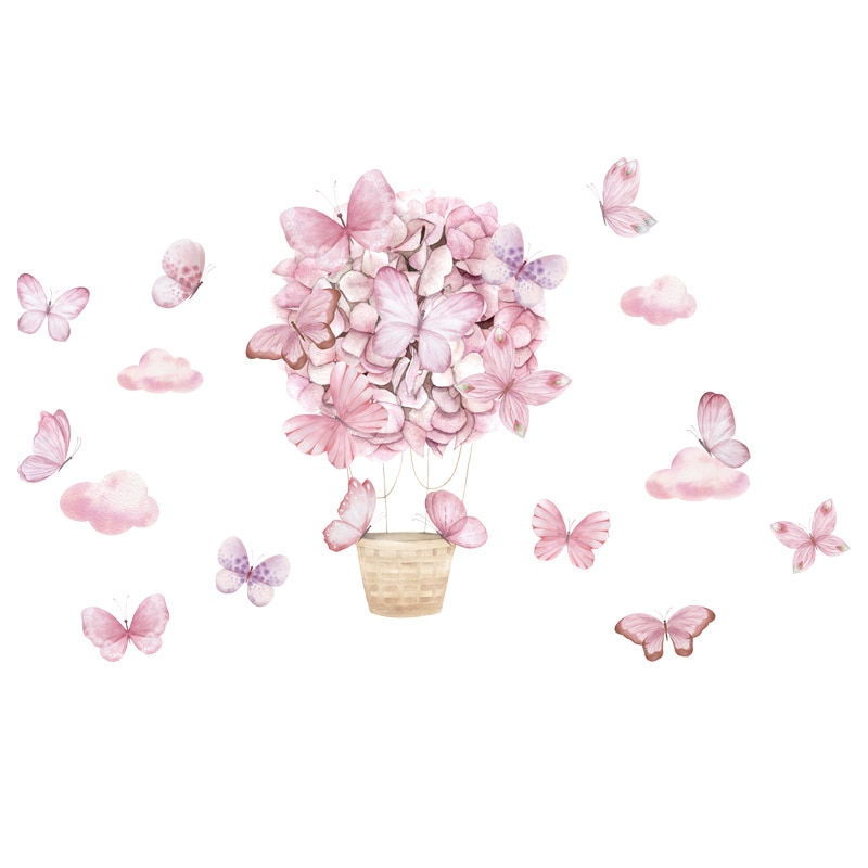 res_10f7f02f1bc68948e0a717364e0977a3 Sticker Decorativ, autoadezive, Flori roz cu fluturi, 53x88 cm, SIPO