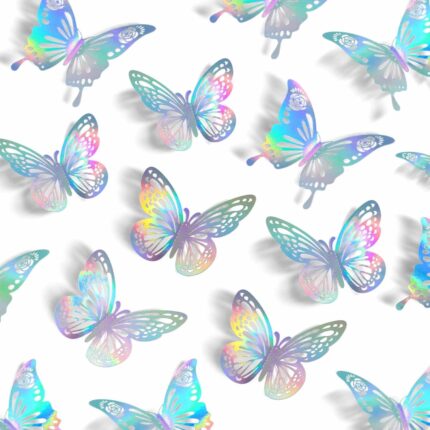 Set 48 Stickere Decorative 3D Fluturi Argintii, 2 Stiluri, 3 Dimensiuni, Multicolor, pentru Petreceri si Decor Acasa