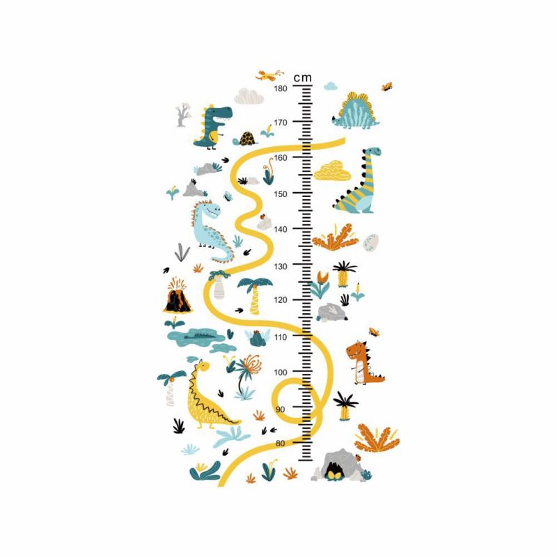 Sticker autocolant, BOMSTOM, metru pentru masurare inaltime copii, cu dinozauri si plante, 180 cm
