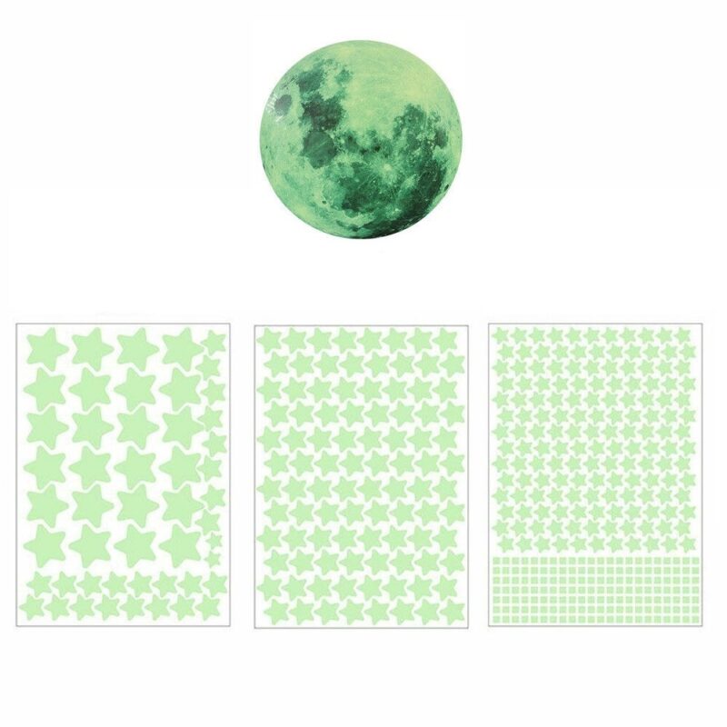 Stickere perete Glow in the dark Luxer, Luna si Stelute Fosforescente, Luna 20 cm, 452 piese