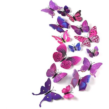 Stickere Decorative de perete, set 36 fluturi , JENOUS®, autoadezive, lila