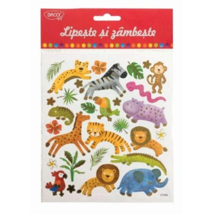 Abtibilduri DACO Lipeste si Zambeste, Model Jungla, 30 Buc/Set, Multicolor