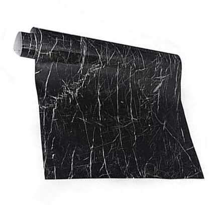 Folie de Protectie Pentru Bucatarie EDAR, Autocolanta, Autoadeziva, Model Marmura, Rezistenta la Apa si Ulei, Design Modern, Finisaj Lucios, Negru, 60 x 300 cm