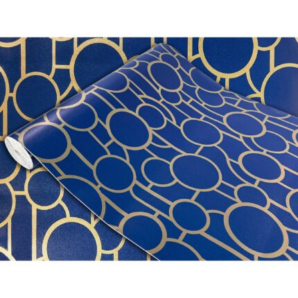 Autocolant mobila de bucatarie partea din fata, taiate la dimensiune, 45 x 25 cm, DecoMeister®, Model Albastru si auriu, W186-045-0025