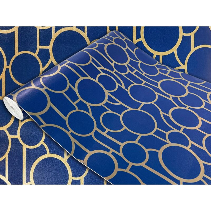 Autocolant mobila de bucatarie partea din fata, taiate la dimensiune, 45 x 25 cm, DecoMeister®, Model Albastru si auriu, W186-045-0025