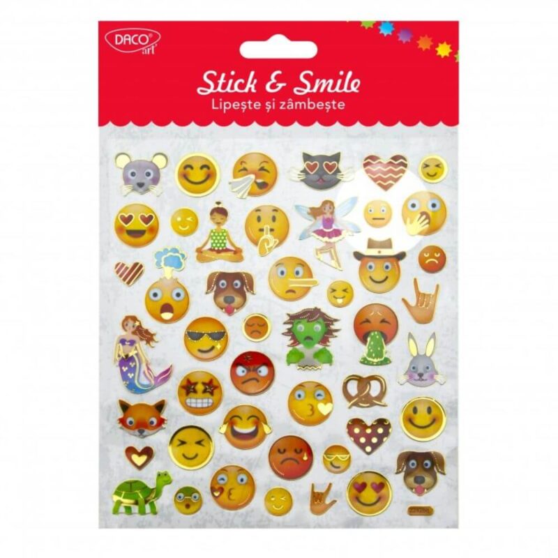 Abtibilduri DACO Lipeste si Zambeste, Model Smileys, 46 Buc/Set, Multicolor