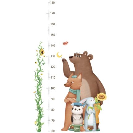 Metru Sticker Autocolant pentru Masurare Inaltime Copii, Urs, Vulpe, Pisica, Iepure, 120x68 cm, Aida HER®