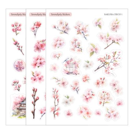 Stickere decorative “Flori de Cires- Sakura” Set Deco, 3 coli, 12 x 17 cm Vinyl Waterproof 70 bucati