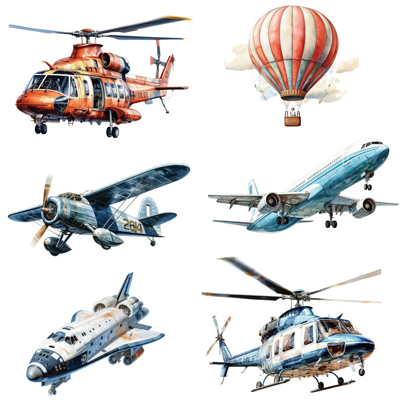Sticker Autocolant Perete Copii, Avioane, Elicoptere, Balon cu Aer Cald, 80x80 cm, Aida HER®