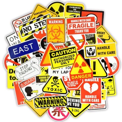 Set Stickere / Abtibilduri 50 bucati Waterproof "Stop Talking" Semne / Indicatoare / Danger / Fragile / Warning Signs