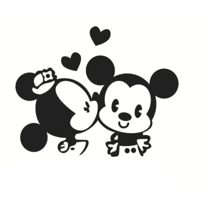 Sticker cu Minnie si Mickey Mouse, pentru intrerupator sau priza, 10x10 cm, culoare Negru