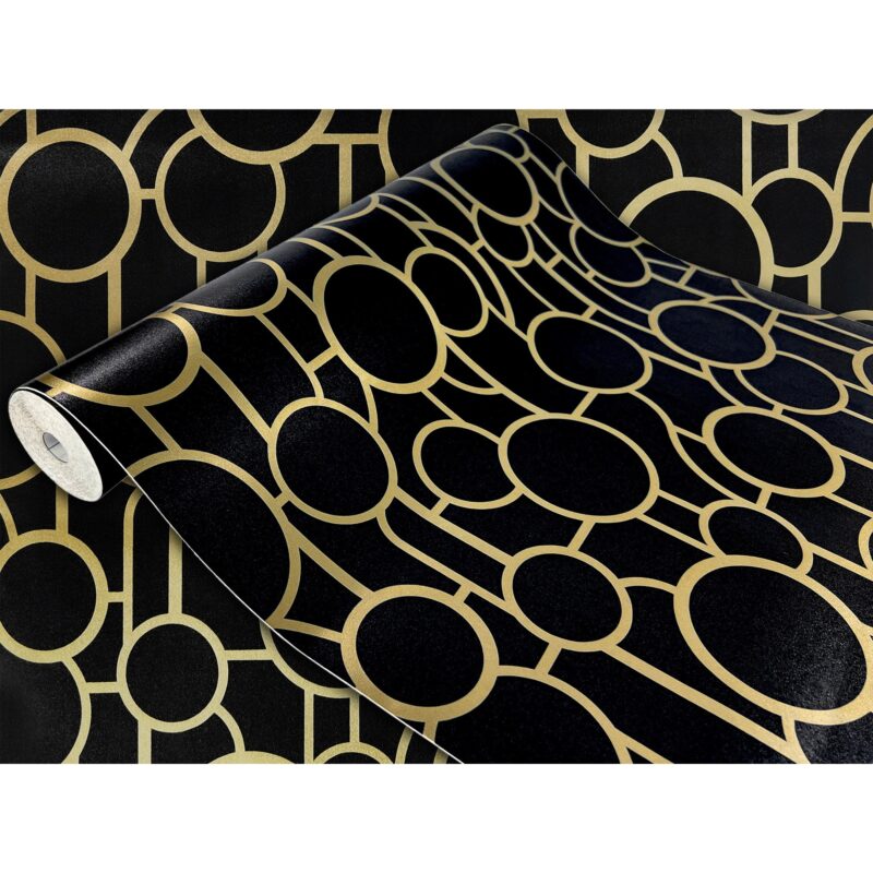 Autocolant pentru dulap de haine sub forma de sticker, taiate la dimensiune, 45 x 25 cm, DecoMeister®, Model Negru si auriu, W185-045-0025
