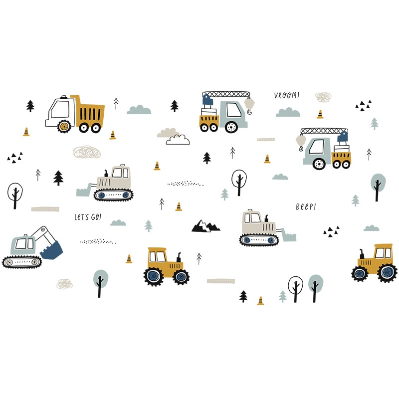 Sticker Autocolant Perete Copii, Tractoare, Utilaje, Camion, Excavator, 50x90 cm, Aida HER®