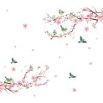 Autocalnt decorativ Flyme, Model floare de cires/pasari, Living/Dormitor, Multicolor, 250 cm x 150 cm