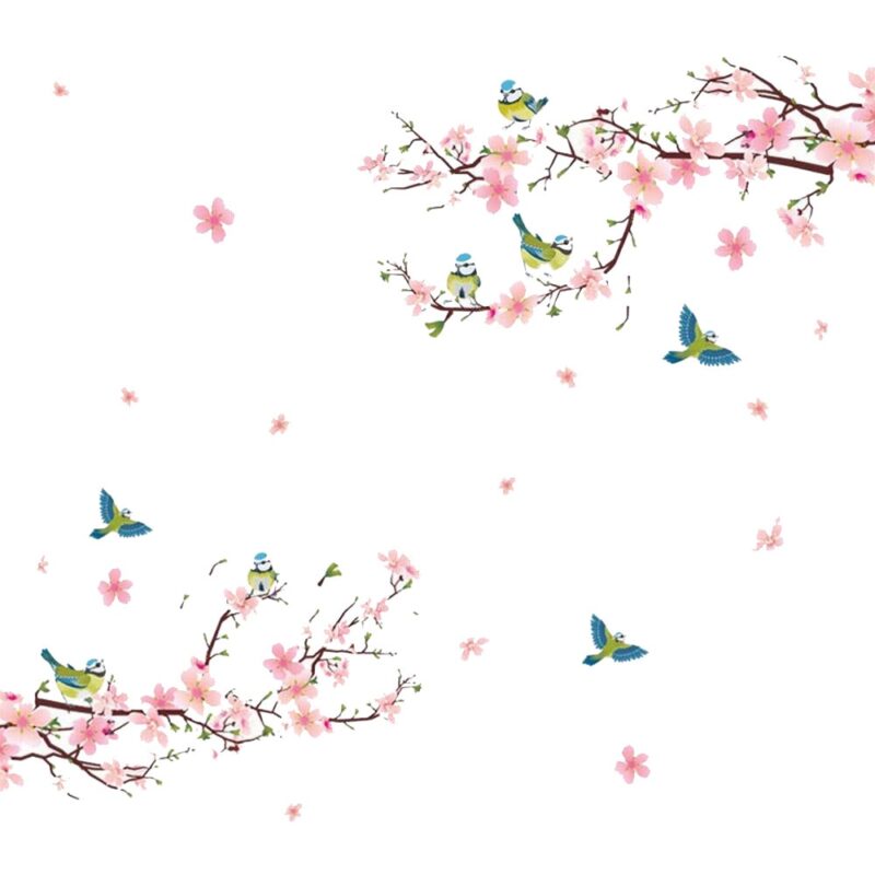 Autocalnt decorativ Flyme, Model floare de cires/pasari, Living/Dormitor, Multicolor, 250 cm x 150 cm