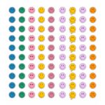 Set 180 stickere din hartie, Emoticoane Emojy fete zambitoare cu margine alba, multicolor, diametru 1.5 cm