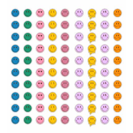 Set 180 stickere din hartie, Emoticoane Emojy fete zambitoare cu margine alba, multicolor, diametru 1.5 cm